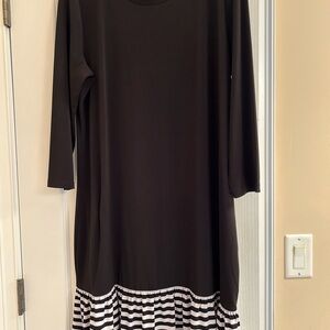 Michael Kors Black Dress with Black and White Striped Hem Dress XL